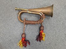 Antique Military Ontario Regiment Brass Bugle 12" Long With Tassels (S6)