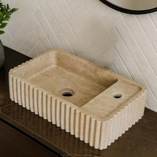 Fluted travertine marble - travertine, sink