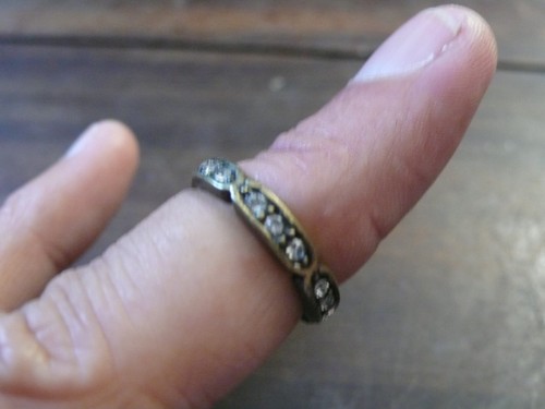 Brass black and diamante ring - brass,