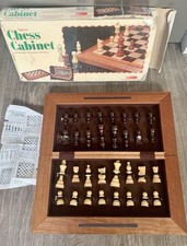 Tapered Chess Cabinet VTG With Wooden Chessmen &Inlay Spearhead Ins Ltd With Box