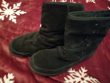 Hotter Pixie Black Suede Slouch Fluffy Lined Flat Boots Size 4.5 EXF wide - NEW