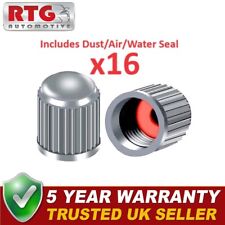 16x Tyre Valve Dust Caps With Internal Air/Dust/Water Seals Silver Grey RTG