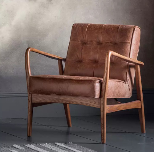 Brown leather armchair - brown,