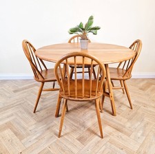 Ercol Windsor Vintage Mid Century Solid Elm Danish Design Drop Leaf Table Chairs