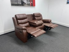 Lando Recliner Brown Leather 3 Seater Sofa - Drinks Tray Table
