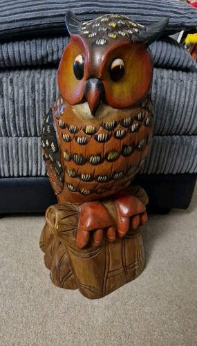 Large carved wooden owl - large,