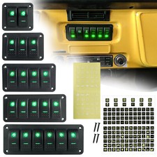 2/3/4/5 Gang LED Green Dual Light Switch Control Panel 12V 24V Marine Boat Truck