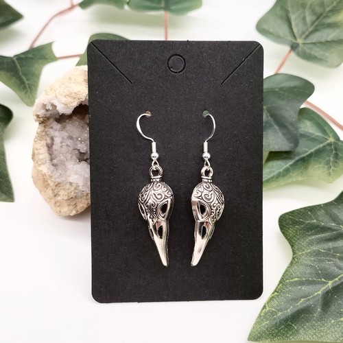 Raven crow head - skull, earrings