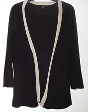 Hobbs Open Cardigan chocolate brown with beige edging 100% silk Size 16 vgc