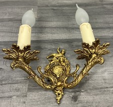 Vintage French Wall Light Brass Cherub Double Arm Rococo Sconce LOT 4411