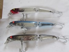 3 excellent unused huge rapala style jointed sea pike fishing lures rattler 7.25