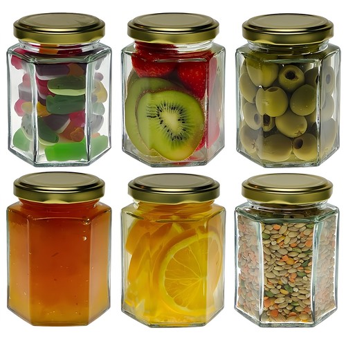 Glass honey jam jars hexagon - glass, honey/jam