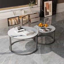 FATIVO Round Coffee Table High Gloss Living Room Sofa Center Side Aluminum Frame