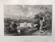1836 Antique Print; Donington Hall, Castle Donington,  Leics. after T. Allom