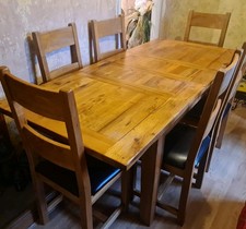 Solid Wood Oak Extendable Dining Table 6 Dining Chairs