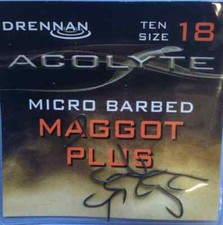 DRENNAN ACOLYTE MAGGOT PLUS  - 10 PER PK - MICRO BARBED FISHING HOOKS SPADE END