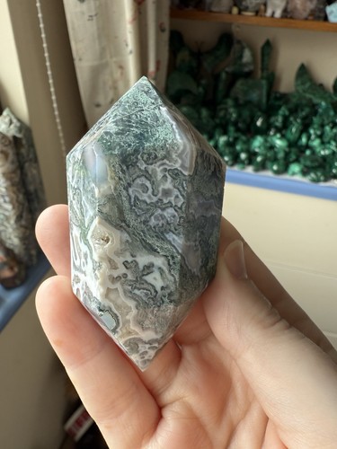 Moss agate crystal - moss, dt