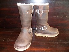 New UGG Australia Kids Kensington Toast Brown Warm Leather Sheepskin Buckle Boot