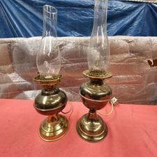 Pair Vintage Brass Oil Lamps Electric Table Lamps Prop