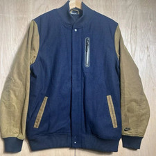 Nike Destroyer Varsity Jacket Bomber Men's Size Large Navy Blue And Tan Wax Arms