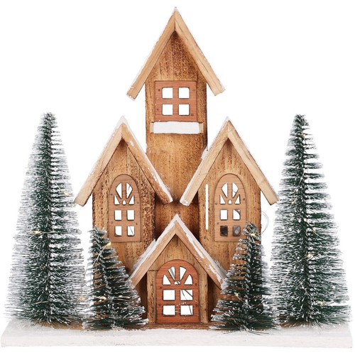 Led wooden christmas house - wooden,