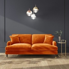 Orange Velvet Sofa 3 Seater