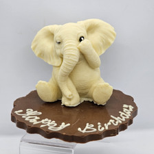 3D White Chocolate Elephant On Plaque Sweet Gift Cake Topper Birthday Party