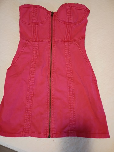 Strapless pink zip front mini - zip-front,