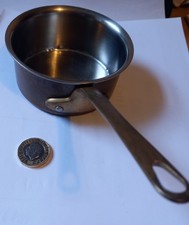 Vintage Copper Sauce Pan With Riveted Brass Handle Stainless Steel Lining