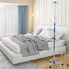 Portable IV Pole Drip Bag Stand Intravenous Silver Foldable w/wheel Pole Stand