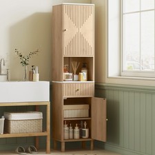 Tall Bathroom Cabinet with Drawer, Adjustable Shelves and Groove Doors, Oak