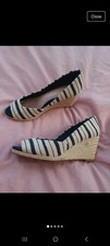 Next Ladies 6 Navy & Cream Striped Peep Toe Espadrilles Wedge Shoes-BNWT-RRP £35