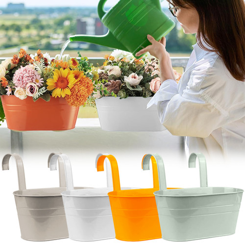 Oval metal plant flower pot - metal,