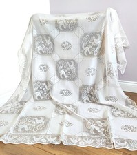 Vintage Large Bird Floral Lace Table Cloth | 92in x 60in