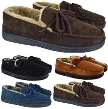 MENS MOCCASIN GENTS INDOOR WARM WINTER FLAT GRIP SOLE SLIPPERS SIZE UK 6-12 NEW