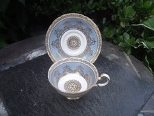 Vtg Paragon Fine Bone China Cabinet Footed Tea Cup & Saucer Blue White Gold A/F