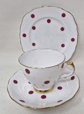 Royal Vale Crimson Polka Dot Trio - Cup, Saucer and Plate