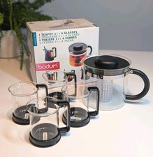 Bodum Jasmine Set - 1Ltr Infusing Teapot & 4x Glass Cups. Made In Denmark. VGC!