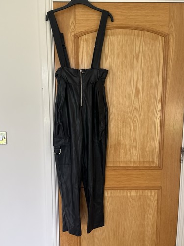 Ladies leather look dungarees - ladies,