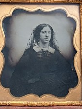American Sixth Plate Ambrotype - pretty young woman in veil possibly in mourning