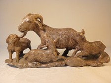 Goat with Three Kids.  Beautiful Hand Carved Stone Sculpture