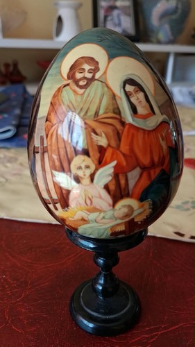 Russian nativity wooden egg - nativity,