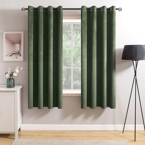 Olive green velvet curtains - green,