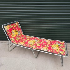 Vintage Retro Sun Lounger 70s 80s Classic Floral Design Folding Garden Recliner