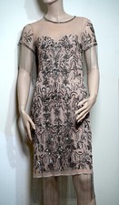1920s Gatsby-Inspired Beaded Flapper Dress, Neutral pink – Size -12