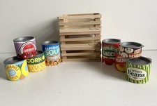 MELISSA & DOUG TINNED GROCERIES PLAY FOOD SET 8 PRETEND CANS & 3 WOODEN CRATES