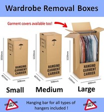MOVING BOXES STRONG WARDROBE CLOTHES STORAGE CARDBOARD REMOVAL BOX WITH RAILS