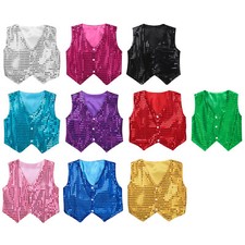 UK Sequins Waistcoat Vest Jacket Jazz Dance Party Costume for Kids Boys Girls
