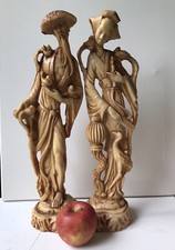 ? Tall Vintage 1930s Pair Japanese Resin Figures Geisha Girl Bird Keeper Man