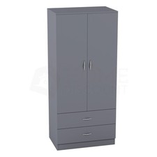 Modern Wooden Wardrobe 2 Door 2 Drawers Storage Hanging Rail Bedroom Furniture